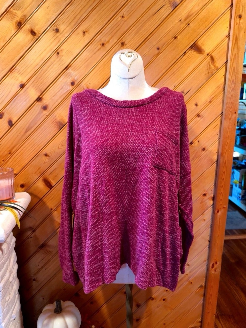 Ee:Some Magenta Burgundy Oversized Knit Sweater Top Medium